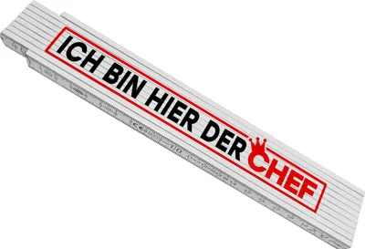 Produktbild von Meterstab aus Holz mit lustigem Spruch und Krone - Ich bin hier der Chef