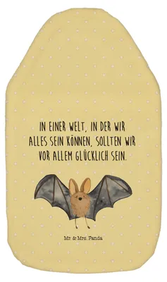Produktbild von Mr. & Mrs. Panda Wärmflasche Fledermaus Flügel - Gelb Pastell - Geschenk, Lustige Sprüche, Bettflasche, gummi, mit Bezug, Wärmekissen