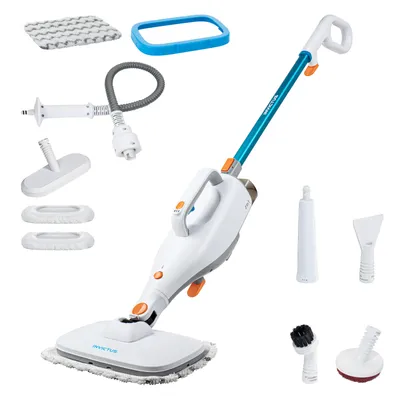Produktbild von Genius Invictus Dampfreiniger Set 15-TLG | entfernt 99,9% Aller Bakterien und Viren | 5m Kabellänge | für Hartböden, Fliesen, Teppiche | inkl. 2 Dampfstufen + Zubehör-Set