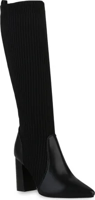 Produktbild von VAN HILL Damen Schlupfstiefel Stiefel Spitze Strick Absatz-Schuhe 839888, Farbe: Schwarz, Größe: 37