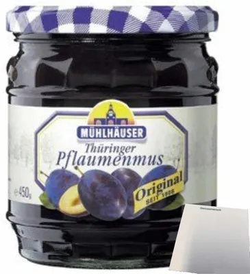 Produktbild von Mühlhäuser Pflaumenmus (225g Glas) + usy Block