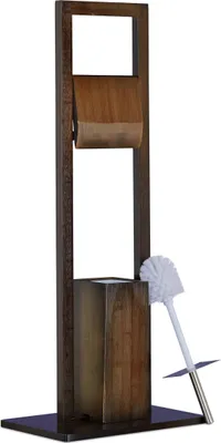 Produktbild von Relaxdays WC Garnitur, Klobürste, Klopapierhalter, Toilettenbürste, Toilettenpapierhalter, Bambus, HBT 82x36x21cm, braun