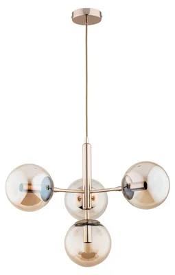 Produktbild von Hängeleuchte Metall Glas B: 50 cm H: max. 80 cm in Gold Bernstein E14 4-flammig Kugel Schirm Modern