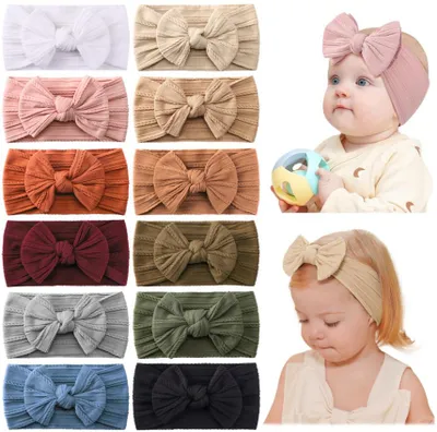 Produktbild von Baby-Haarbänder Mädchen - 12er Set - 0-3 Jahre - Weiche elastische Haarbänder mit Schleife - Baby-Stirnbänder für Neugeborene und Kleinkinder