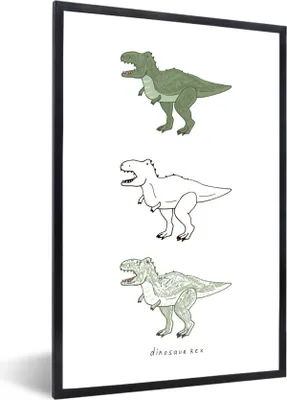 Produktbild von MuchoWow® Gerahmtes Poster Tyrannosaurus - Kinderzimmer - Dinosaurier - Kinder - Kinder 60x90 cm - Poster mit Schwarzem Bilderrahmen Wandposter Rahmen Foto Bilder - Kunst