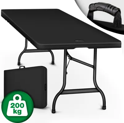 Zdjęcie produktu dla stół ogrodowy tillvex 180x75cm czarny składany plastikowy | stół bufetowy z uchwytem do przenoszenia | składany stół na taras i balkon | stół kempingowy 6 osób