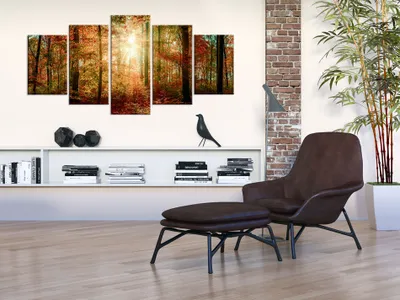 Produktbild von Akustikbild Wald Natur 200x100 cm Bilder Akustikschaum Hochleistungsschallabsorber Schallschutz Leinwand 5 tlg Wandbild Raumakustik Schalldämmung c-B-0090-b-p