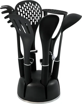 Produktbild von Schäfer 7-tlg. Küchenhelfer-Set Ergonomische Griffe Küchenbesteck Küchenhelfer Küchenutensilien Kochzubehör Set Metallic Schwarz