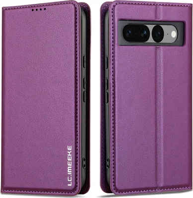 Obrázek produktu pro Magnetické flipové kožené pouzdro pro Google Pixel 7 Pro, s přihrádkou na karty a funkcí stojánku Fialová