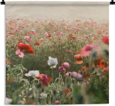 Produktbild von MuchoWow® Wandteppich Wandbehang Mohn - Farben - Pastell 60x60 cm Tapisserie Dekoration Wandtuch - Dekorationen - Wand Decke