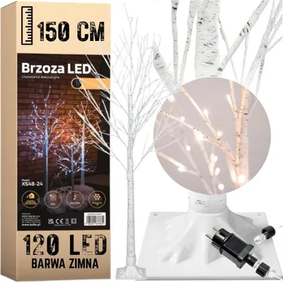 Zdjęcie produktu dla Drzewko świąteczne brzoza led dekoracja święta 150 cm 120 led barwa ciepła Zimny