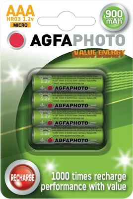 A package of four AAA rechargeable batteries.
