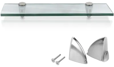 Produktbild von Eikuavons Glasregal 60 x 10 cm mit Halterungen, Klarglas Wandregal als Badregal, Glasboden Ablage für Bad, Küche und Wohnzimmer
