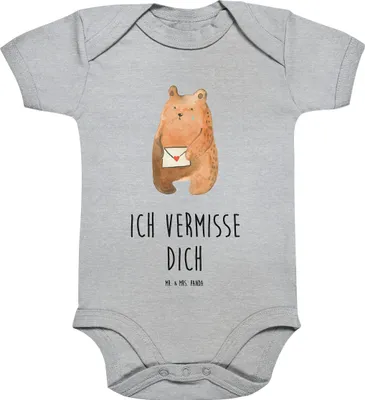 Produktbild von Mr. & Mrs. Panda babykleidung body Bär Vermissen 3. - 6. Monat - Heather Grey - Geschenk, Babystrampler, Einteiler, Babybody, Liebeskummer, Strampler, Freundin, Teddy