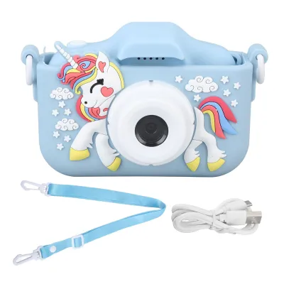 Zdjęcie produktu dla Aparat dla dzieci, ładny podwójny obiektyw, autofokus, fotografia, nagrywanie wideo, gry, muzyka, aparat cyfrowy, zabawka, niebieski
