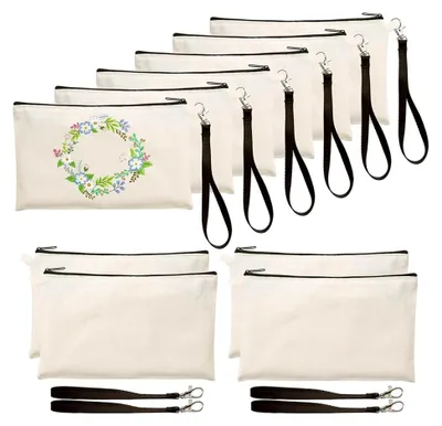 Produktbild von 10 Stück Sublimation Stoffbeutel DIY Basteltaschen Stiftetui mit Reißverschluss Leinwand Federmäppchen Leinwand Kosmetiktaschen Federmäppchen Schminktasche Kulturbeutel Mehrzweck