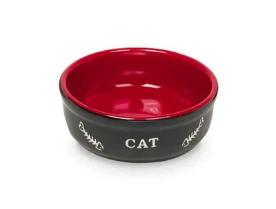 Zdjęcie produktu dla Miseczka ceramiczna dla kota "CAT" firmy Nobby, średnica 13,5 cm, wysokość 5 cm, kolor: czarny / czerwony