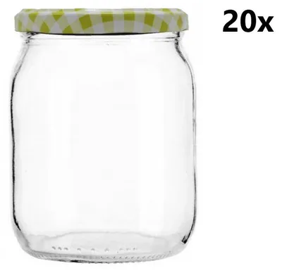 A clear glass jar with a checkered lid, isolated on a white background.