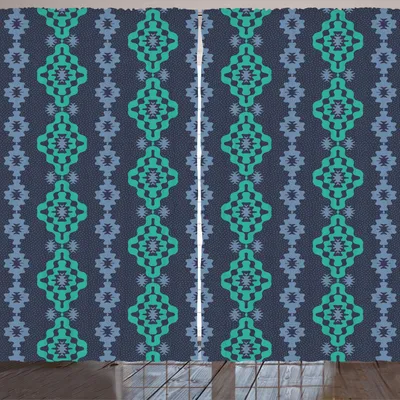 Produktbild von ARANDE Ethnisch Gardine, Bohemian Retro Geometric Oriental Funky-Motiv auf Dark Indigo tonte Hintergrund, 280 x 245 cm, Sea Green Ceil Blau