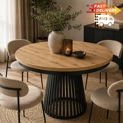 Produktbild von Esstisch GARDA rund Artisan Schwarzgestell 100–180 cm ausziehbar modern