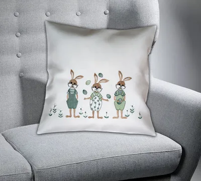 Produktbild von Dekokissen Kissenbezug Stickerei Hasenkinder Ostern Frühling 40 x 40 cm Kissenhülle