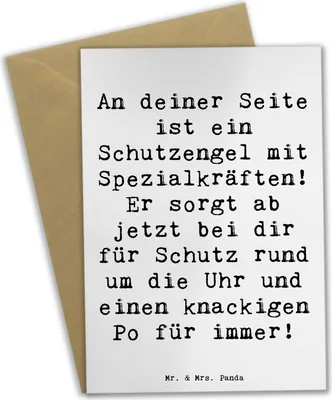 Produktbild von Mr. & Mrs. Panda Klappkarte Spruch Schutz Schutzengel - Weiß - Geschenk, Gefühl, Gefühle, dankeskarten, Grußkarten, charmant, hochzeitskarten, osterkarten, Botschaften