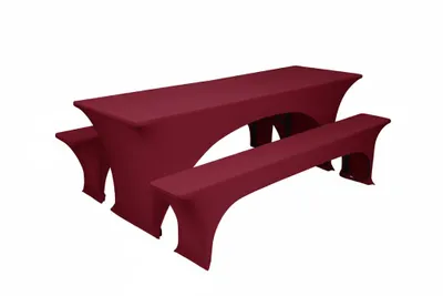 Produktbild von TexDeko Stretch Hussen für Bierzeltgarnitur gepolstert 220 x 50cm Blickdicht Biertischhusse 5TLG Set Bierbankhussen Festzeltgarnitur bügelfrei strapazierfähig (Bordeaux)