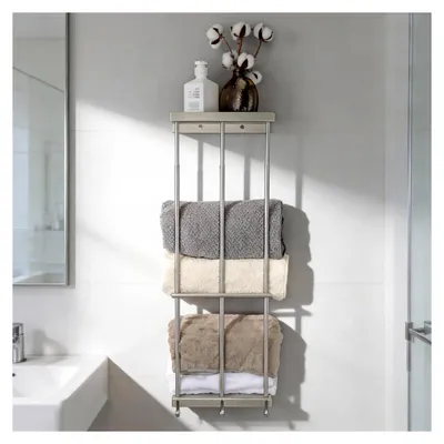 Produktbild von Ausziehbarer Handtuchhalter, Handtuchregal für das Badezimmer aus rostfreiem V2A-Edelstahl mit hoher Kapazität und 3 Handtuchhaken, höhenverstellbar von 65 bis 93 cm