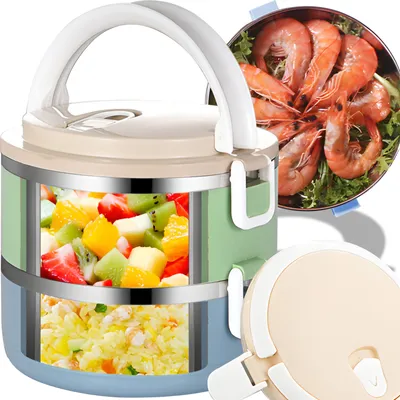 Produktbild von 2 Tier Edelstahl Thermo Lunchpot Isoliert Bento Box Lunchbox Isolierter Tragbare Picknick Essen Wärmer Behälter 6-8 Stunden Heiß 12 Stunden Kalt Retoo