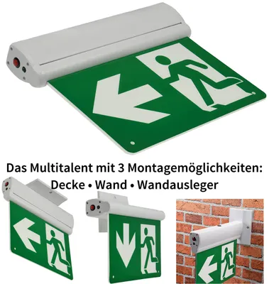 Produktbild von ChiliTec 22357 LED Fluchtwegleuchte "NL-8 Multi" Erkennungsw. 25m, IP20, Decken+Wandmont.