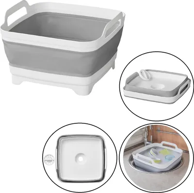 Produktbild von Faltbare Spülschüssel Camping 30x30x20 - Waschschüssel Bodenablauf gefaltet 7cm
