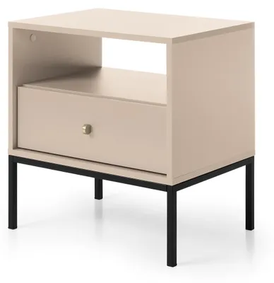 Immagine prodotto di Comodino con cassetto, beige, maniglie nere, 54 x 39 x 57 cm