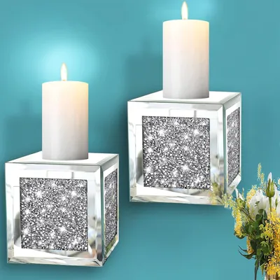 Productafbeelding van Omgoods - Set van 2 Kristallen Kaarsenhouders voor Wanddecoratie