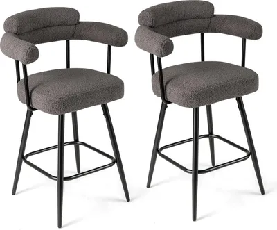 Image de Ensemble de 2 tabourets de bar pivotants, rembourrés, rotation à 360°, gris