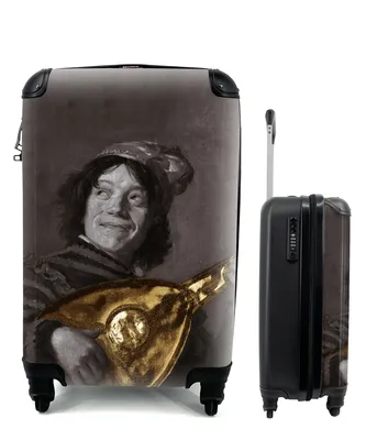 Produktbild von MuchoWow® Koffer Handgepäck Trolley Rollkoffer Kleine Reisekoffer mit 4 Rollen - Der Lautenspieler - Frans Hals - Gold - Alte Meister - Cabin Size < 55x40x23 cm & 55x40x20 cm - Fotokoffer - Kabinenkoffer - Boardgepäck - Reise-Box - Reisekoffer - Reisegepäck - Koffer mit Bild - Trolley für Kinder