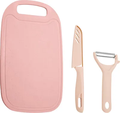 Image de Lot de 3 planches à découper de cuisine en plastique PP avec éplucheur et couteau, rose
