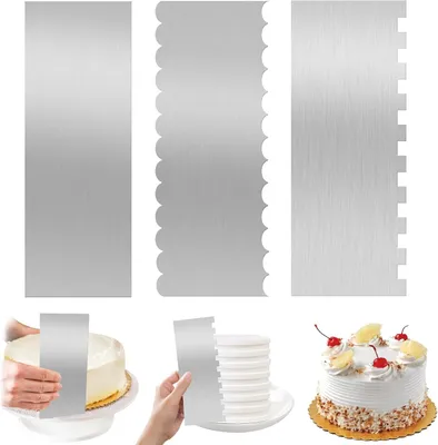 Image de Raclettes en acier inoxydable - Lot de 3 - Raclettes pour la décoration de gâteaux - Transparent - Bordure de gâteau (blanc)