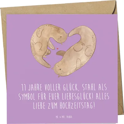 Produktbild von Mr. & Mrs. Panda Klappkarte 11. Hochzeitstag Stahlhochzeit - Lavendeltraum - Geschenk, Zusammenhalt, Heirat, Ehejubiläum, faltkarte, anlasskarte, Grußkarte, Heiraten