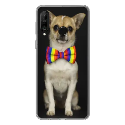 Produktbild von MuchoWow® Handyhülle Schutzhülle Hülle für Huawei P30 Lite Hund - Fliege - Schwarz Silikon Softcase Handy Hülle