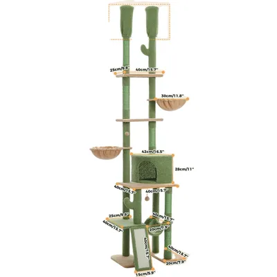 Image de Arbre à chats, hauteur réglable 216 cm - 285 cm, cinq niveaux de jeu, AMT0221GN, L