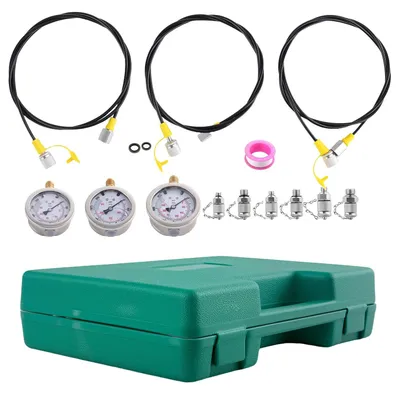 Immagine prodotto di Kit per prove di pressione idraulica - Set di prova per l'impianto idraulico degli escavatori - Manometro 0–8600 PSI - Tester di pressione idraulica universale