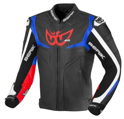 Image de Berik Wild Chase blouson en cuir de moto, noir/blanc/rouge/bleu, 52