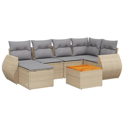 Image de vidaXL Ensemble de salon de jardin 7 pièces avec coussins Beige Poly Rattan