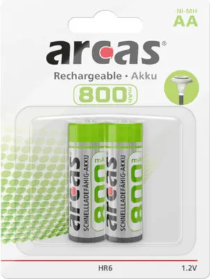 Obrázok produktu pre Arcas 177 08206, Nabíjateľná batéria, AA, Nikel-Metal Hydrid (nimh), 1,2 V, 2 kusov, 800 mAh