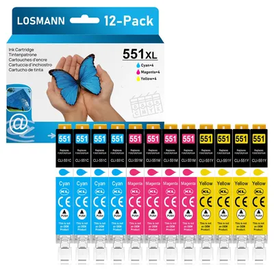 Produktbild von LOSMANN 551 XL Druckerpatronen Kompatibel für Canon PGI-550 CLI-551 für Pixma MX725 MX925 MX920 MG5650 MG5550 MG6650 iP7250 iX6850 iP7200 MG5400 MG6350 MG6450 MG5450 MG7150 MG7500 (12-Pack)