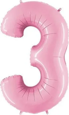 Zdjęcie produktu dla Balon Foliowy Cyfra 3, pudrowy róż, 102cm Grabo