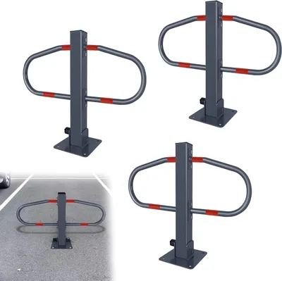 Productafbeelding van Parkeerblokkering Inklapbaar - Parkeerbeugel Afsluitpaal - Parkeerplaats Beveiligen - Inclusief 6 Sleutels - 51 x 73 cm - Zilver Rood
