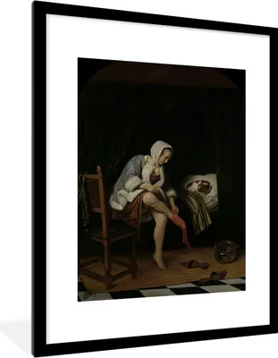 Produktbild von MuchoWow® Gerahmtes Poster Die Morgentoilette - Jan Steen 60x80 cm - Poster mit Schwarzem Bilderrahmen Wandposter Rahmen Foto Bilder - Wohnzimmer - Dekorationen - Prämie