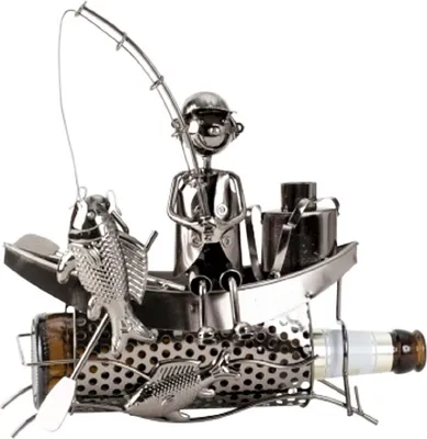 Produktbild von Bier Flaschenhalter Fischer Angler im Boot Metall