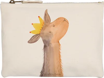 Produktbild von Mr. & Mrs. Panda Federmappe Lamakopf König Grösse XL Große - Weiß - Geschenk, Federtasche, Pouch, Lama, kosmetiktäschchen, Lamas, Papa, Abi, Kulturbeutel, Kosmetiktasche